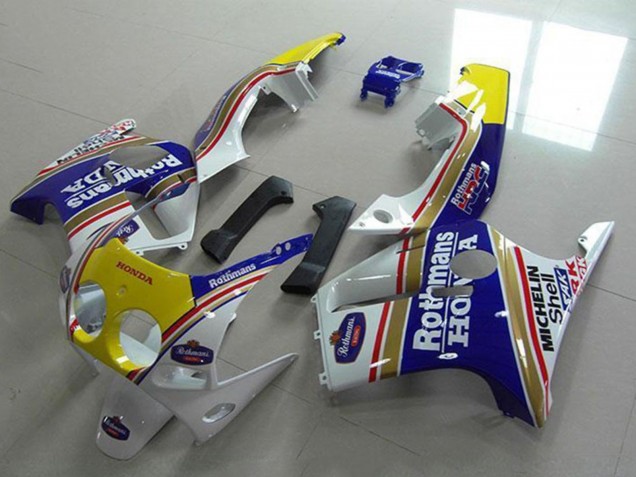 1988-1989 Honda CBR250RR MC19 Motorcycle Fairings - White Yellow Blue Rothmans Canada