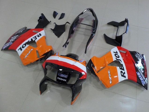 1998-2001 Honda VFR 800 Motorcycle Fairings - Orange White Red Glossy Black Repsol Canada