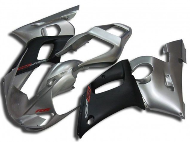 1998-2002 Yamaha YZF R6 Motorcycle Fairings - Silver Matte Black Red Decal Canada