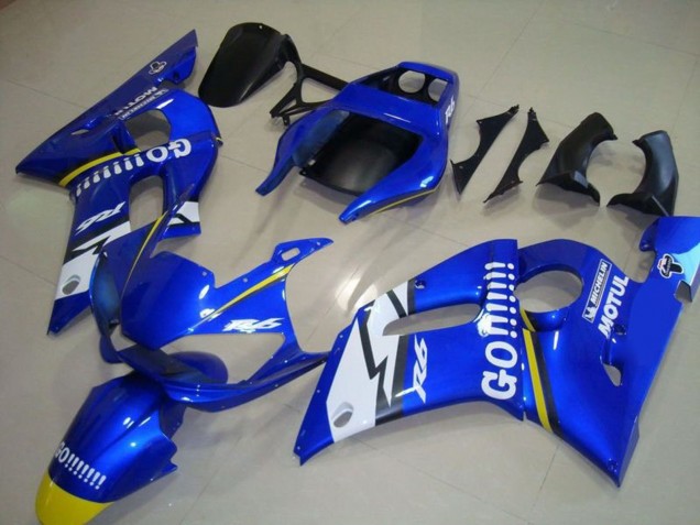 1998-2002 Yamaha YZF R6 Motorcycle Fairings - Blue White Yellow Go Motul Canada