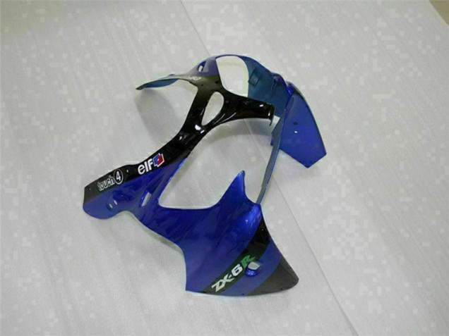 2000-2002 Kawasaki ZX6R Motorcycle Fairings - Blue Glossy Black Elf Bridgestone Canada