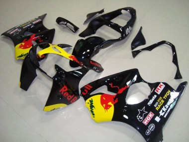 2000-2002 Kawasaki ZX6R Motorcycle Fairings - Glossy Black Yellow Red Bull Canada