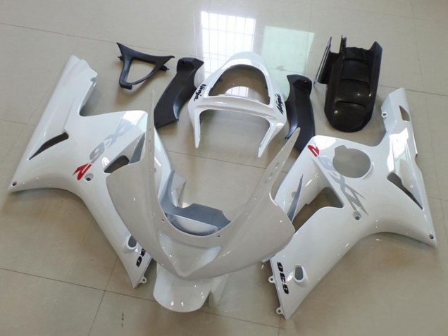 2003-2004 Kawasaki ZX6R Motorcycle Fairings - White with Silver Decals Canada