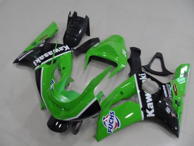 2003-2004 Kawasaki ZX6R Motorcycle Fairings - Green White Black Fuchs Canada