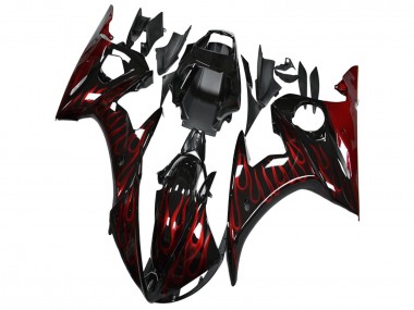 2003-2004 Yamaha YZF R6 Motorcycle Fairing - Glossy Black Red Flame Canada