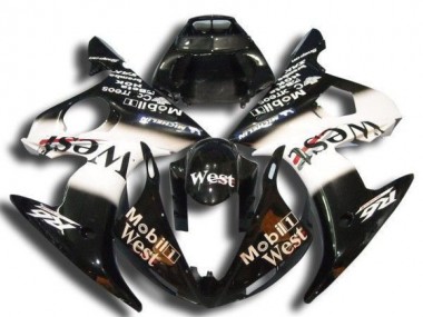 2003-2004 Yamaha YZF R6 Motorcycle Fairings - Glossy Black White Mobil West Michelin Canada