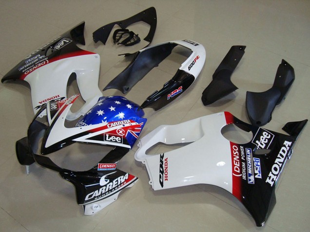 2004-2007 Honda CBR600 F4i Motorcycle Fairings - White Red Blue Glossy Black Star Lee Carrera Canada