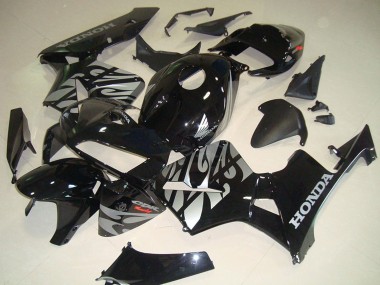 2005-2006 Honda CBR600RR Motorcycle Fairings - Glossy Black Silver with Flame Canada