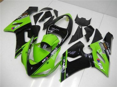 2005-2006 Kawasaki ZX6R Motorcycle Fairings - Green Glossy Black Elf Canada