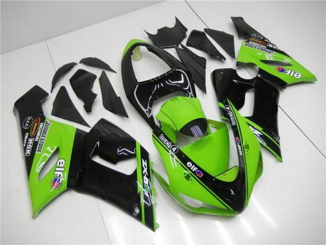 2005-2006 Kawasaki ZX6R Motorcycle Fairings - Green Glossy Black Elf Canada