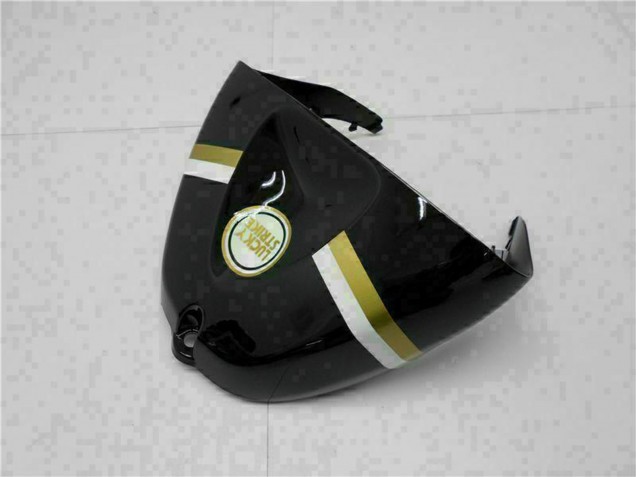 2005-2006 Kawasaki ZX6R Motorcycle Fairings - Glossy Black White Gold Lucky Strike Canada