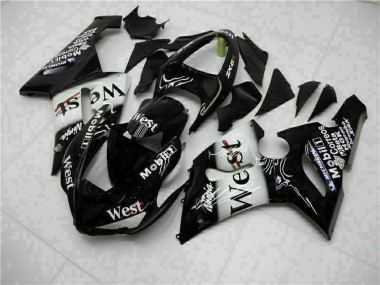 2005-2006 Kawasaki ZX6R Motorcycle Fairings - Glossy Black White West Canada