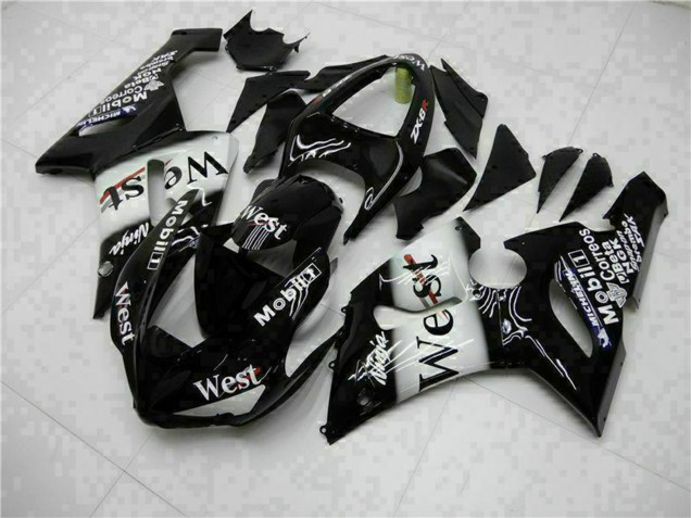 2005-2006 Kawasaki ZX6R Motorcycle Fairings - Glossy Black White West Canada