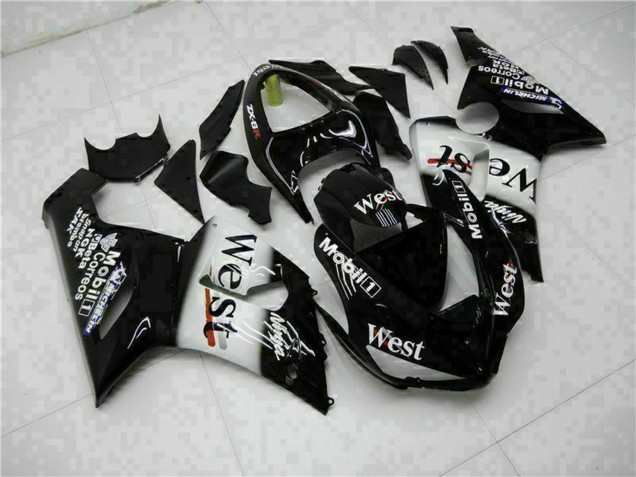 2005-2006 Kawasaki ZX6R Motorcycle Fairings - Glossy Black White West Canada