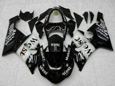 2005-2006 Kawasaki ZX6R Motorcycle Fairings - Glossy Black White West Canada
