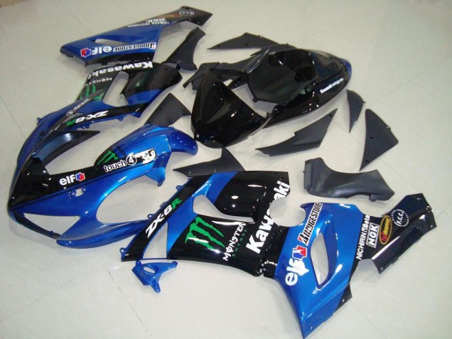 2005-2006 Kawasaki ZX6R Motorcycle Fairings - Blue Glossy Black Green Monster Canada