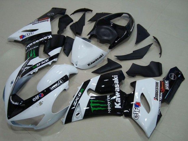 2005-2006 Kawasaki ZX6R Motorcycle Fairings - White Glossy Black Green Monster Canada