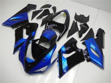 2005-2006 Kawasaki ZX6R Motorcycle Fairing Kits - Blue Glossy Black Canada