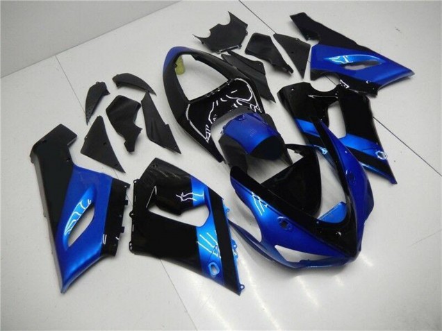 2005-2006 Kawasaki ZX6R Motorcycle Fairing Kits - Blue Glossy Black Canada