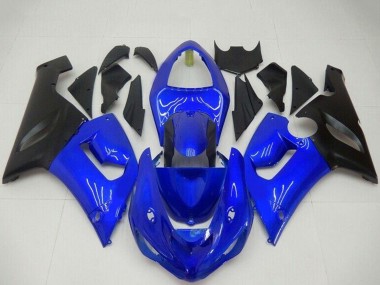 2005-2006 Kawasaki ZX6R Motorcycle Fairings - Blue Matte Black Canada