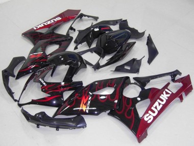 2005-2006 Suzuki GSXR 1000 Motorcycle Fairings - Glossy Black Red Flame Canada