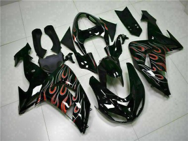 2006-2007 Kawasaki ZX10R Motorcycle Fairing Kits - Glossy Black Red Flame Canada