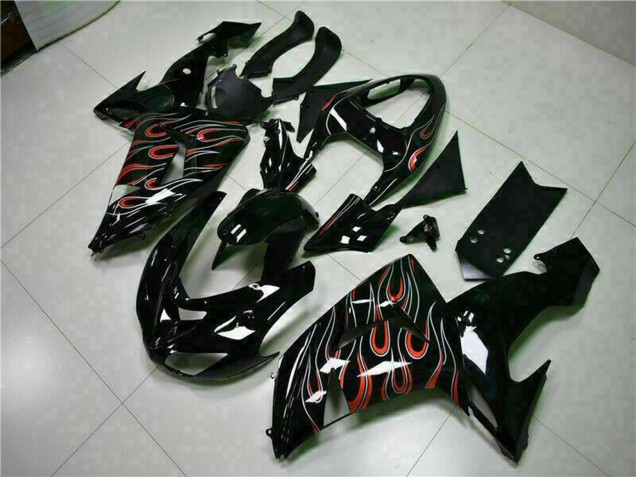 2006-2007 Kawasaki ZX10R Motorcycle Fairing Kits - Glossy Black Red Flame Canada
