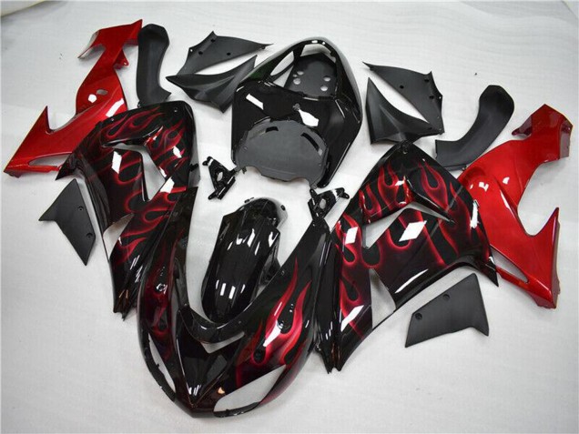 2006-2007 Kawasaki ZX10R Motorcycle Fairing - Glossy Black Red Flame Canada