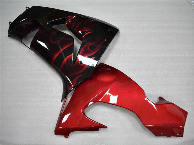 2006-2007 Kawasaki ZX10R Motorcycle Fairing - Glossy Black Red Flame Canada