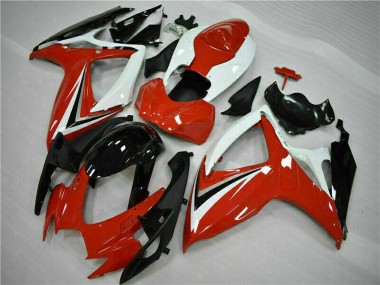 2006-2007 Suzuki GSXR 600/750 Motorcycle Fairings - White Red Glossy Black Stripe Canada