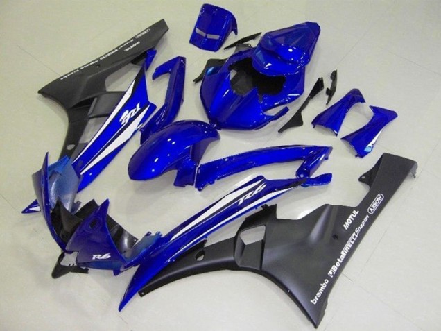 2006-2007 Yamaha YZF R6 Motorcycle Fairings - Blue White Matte Black Motul Canada
