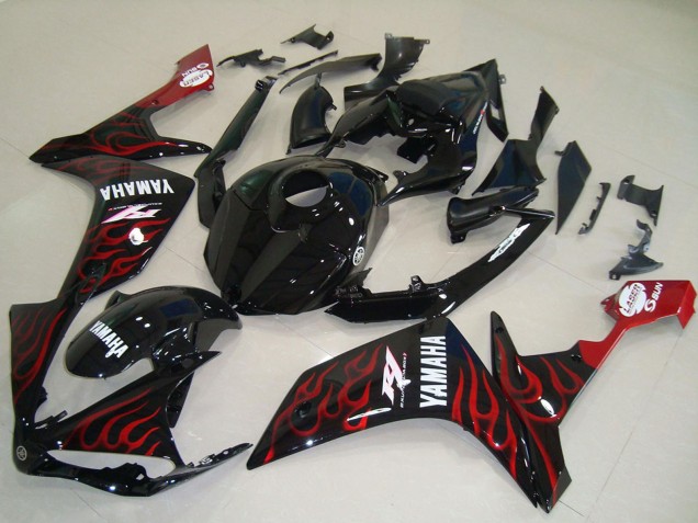 2007-2008 Yamaha YZF R1 Motorcycle Fairings - Glossy Black Red Flame Canada
