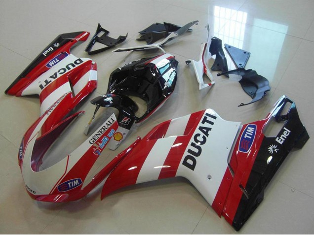 2007-2014 Ducati 848 1098 1198 Motorcycle Fairings - White Red Black Generali Tim Canada