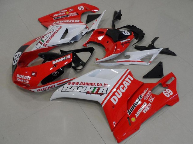 2007-2014 Ducati 848 1098 1198 Motorcycle Fairings - White Red Glossy Black Banner 69 Canada