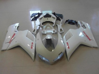 2007-2014 Ducati 848 Motorcycle Fairings - Glossy White Red Decals Canada