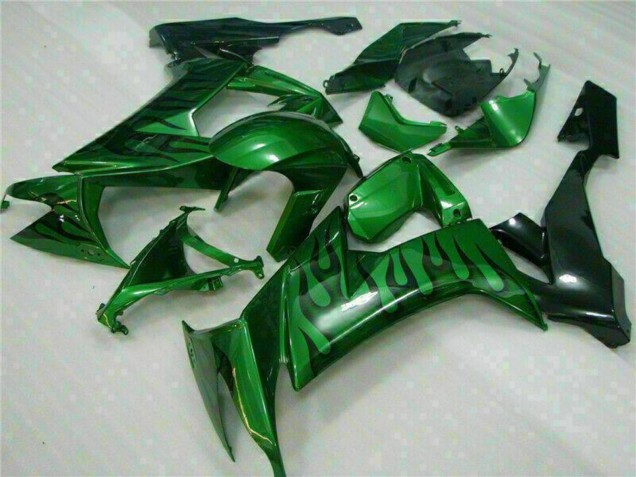 2008-2010 Kawasaki ZX10R Motorcycle Fairings - Glossy Black Green Flame Canada