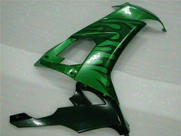 2008-2010 Kawasaki ZX10R Motorcycle Fairings - Glossy Black Green Flame Canada