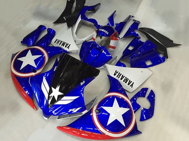2009-2011 Yamaha YZF R1 Motorcycle Fairings - Blue White Red Black Star Captain America Canada