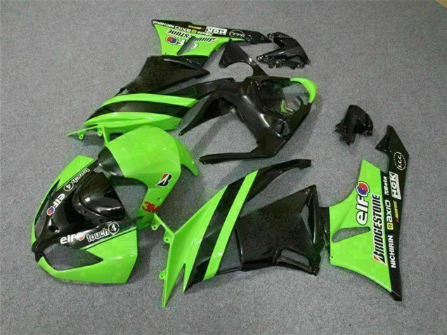 2009-2012 Kawasaki ZX6R Motorcycle Fairings - Green Glossy Black Elf Touch4 Bridgestone Canada