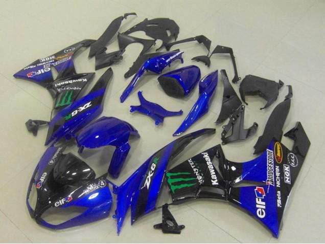 2009-2012 Kawasaki ZX6R Motorcycle Fairings - Blue Glossy Black Green Elf Monster Bridgestone Canada