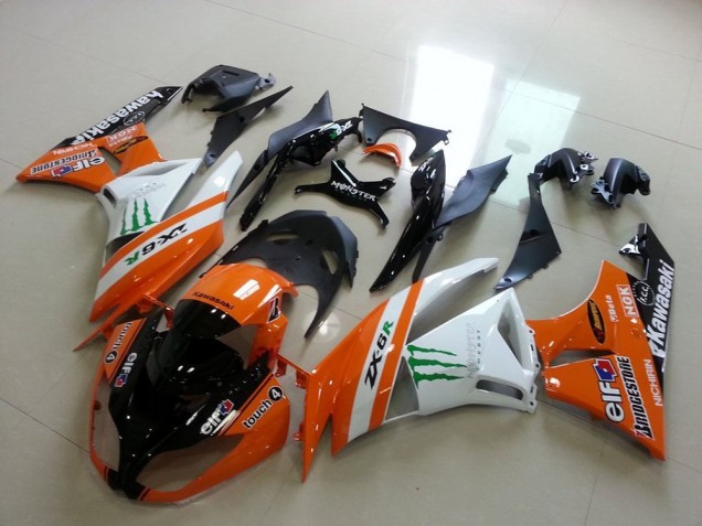 2009-2012 Kawasaki ZX6R Motorcycle Fairings - Orange White Glossy Black Green Elf Bridgestone Monster Canada