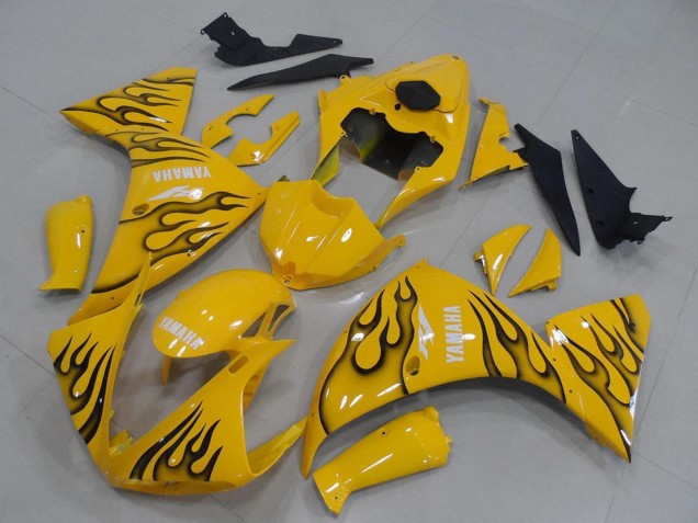 2012-2014 Yamaha YZF R1 Motorcycle Fairings - Yellow Black Flame Canada