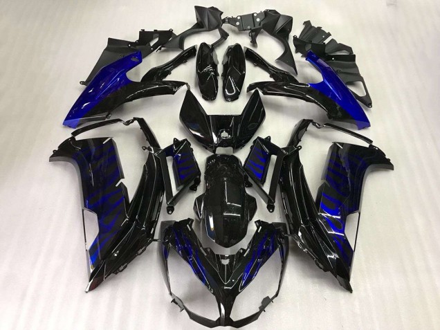 2012-2016 Kawasaki EX650 Motorcycle Fairings - Glossy Black Blue Flame Canada