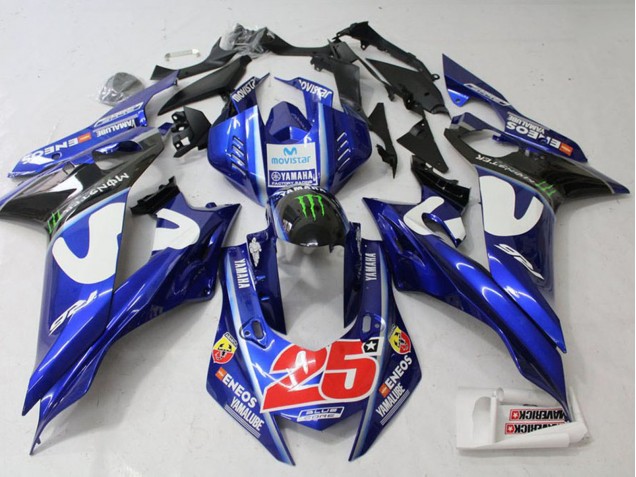 2017-2025 Yamaha YZF R6 Motorcycle Fairing - White Blue Green Monster MoviStar Canada