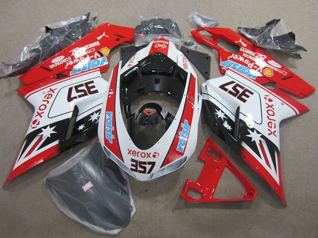 2007-2014 Ducati 1098 Motorcycle Fairings - White Red Black Xerox 357 Canada