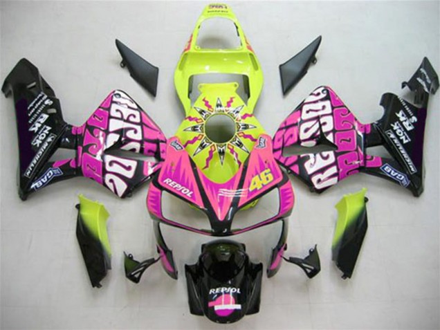 2003-2004 Honda CBR600RR Motorcycle Fairings - Yellow Pink Glossy Black Valentino Rossi Canada