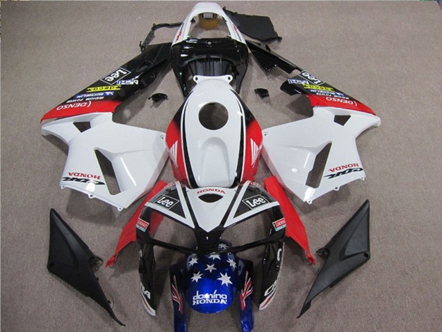 2005-2006 Honda CBR600RR Motorcycle Fairings - White Red Blue Black Star Lee Canada