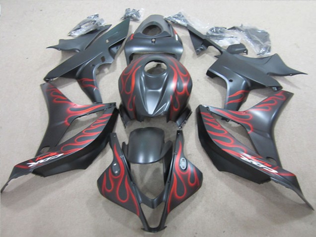 2007-2008 Honda CBR600RR Motorcycle Fairings - Matte Black Red Flame Canada