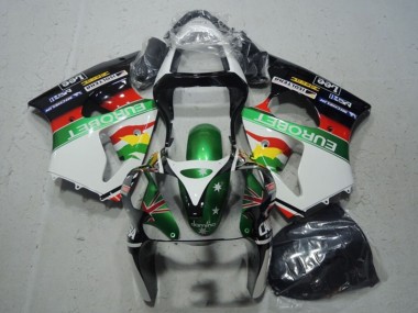 2000-2002 Kawasaki ZX6R Motorcycle Fairings - White Green Red Yellow Black Star EuroBet Canada