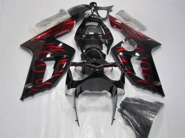 2003-2004 Kawasaki ZX6R Motorcycle Fairing - Glossy Black Red Flame Canada